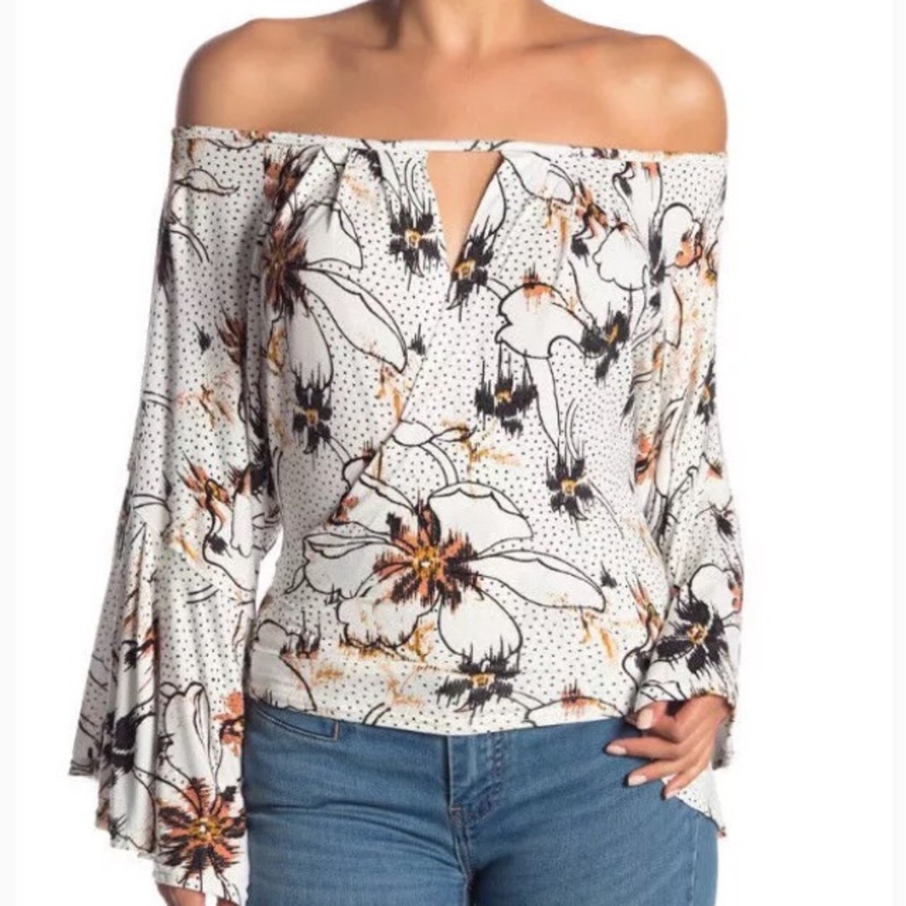Free People Draped Bell Sleeve Floral Top